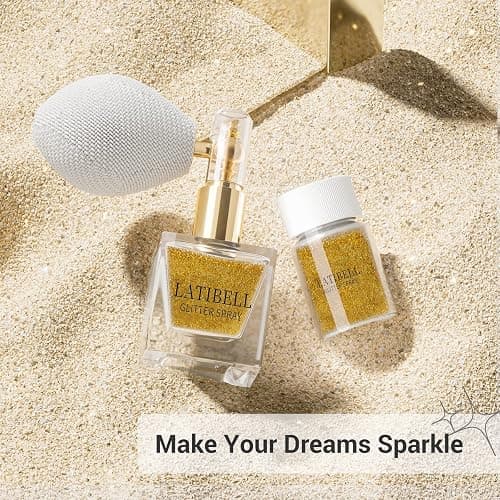 LATIBELL Gold Body & Hair Glitter Spray with Refill Jar for Rave Makeup | Cosmetic Shimmer, For Hair, Body, Face, Clothes & Nails, Ideal for Festival, Party and Craft Design thumbnail 5