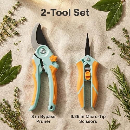 NEXON Garden Pruning Shears 2 Pack, 8" Bypass Hand Pruner & 6.25" Precision Garden Scissors, Professional Garden Clippers for Plants and Flowers thumbnail 2