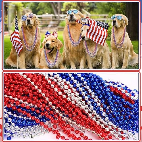 JULBEAR 4th of July Beads Necklaces, 30Pcs Red Silver Blue Metallic Beaded Necklaces for Patriotic Crafts Independent Day Party Favors Masquerade DIY Accessories - Patriotic Style thumbnail 7