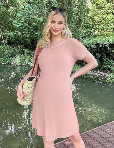 Ekouaer Women’s Nursing/Delivery/Labor/Hospital Nightdress Short Sleeve Maternity Nightgown with Button S-XXL thumbnail 4