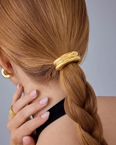 PAVOI Chunky Band Waterproof Double Statement Hair Accessories, Yellow Gold thumbnail 2