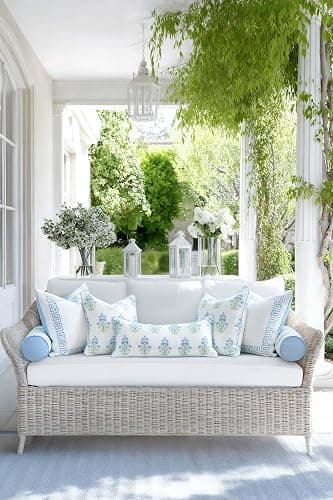 Hofdeco Premium Coastal Grandmillennial Patio Indoor Outdoor Bolster Pillow Cover Only, 6"x20" Water Repellent for Backyard, Couch, Poolside, Baby Blue Print Flower thumbnail 3