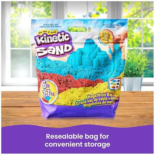 Kinetic Sand, 6lbs Mega Mixin’ Bag with Red, Yellow & Blue Play Sand, Amazon Exclusive (Packaging May Vary), Sensory Toys, Holiday Gifts & Stocking Stuffers for Kids Ages 3 and up thumbnail 9