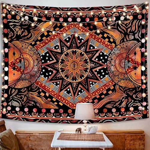 Fowocu Orange Sun and Moon Tapestry Wall Hanging, Indie Hippie Mandala Cool Wall Tapestries, Aesthetic Tapestry for Bedroom Living Room Dorm (Orange, 30'' × 40'') thumbnail 3