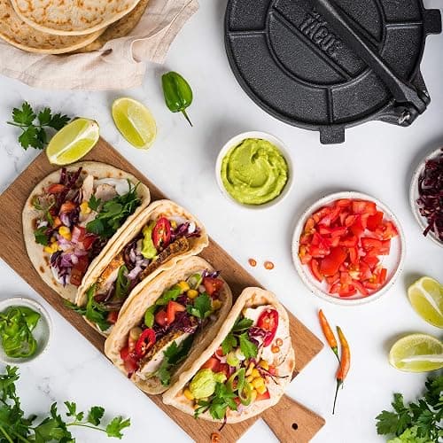 Chef Tacos Authentic Cast Iron Tortilla Press, Roti Maker, Heavy Duty Tortillera Pataconera, Pre-Seasoned Corn or Flour Presser, Taco Maker, Taco Shaper (8-Inch) thumbnail 7