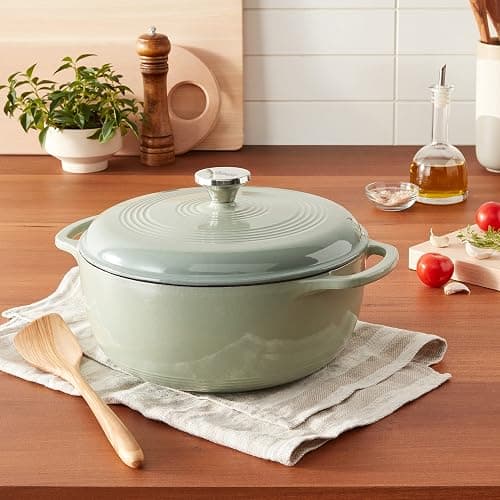 Lodge 6 Quart Enameled Cast Iron Dutch Oven with Lid – Dual Handles – Oven Safe up to 500° F or on Stovetop - Use to Marinate, Cook, Bake, Refrigerate and Serve – Desert Sage thumbnail 11