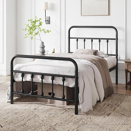 Yaheetech Classic Metal Platform Bed Frame Mattress Foundation with Victorian Style Iron-Art Headboard/Footboard/Under Bed Storage/No Box Spring Needed/Twin Size Black thumbnail 3