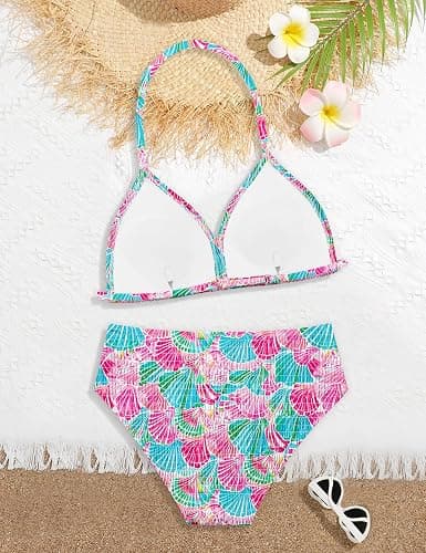 Doumlop Girls Swimsuit Bikini Set,Criss Cross Bathing Suits for Girl Two Piece Solid Color Girls' Swimwear for 7-16 Years thumbnail 2