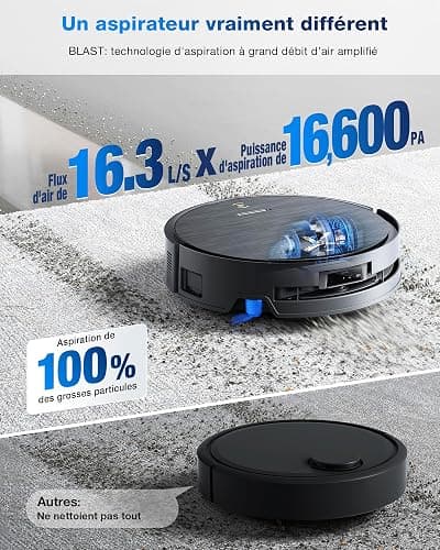 ECOVACS DEEBOT X9 PRO OMNI Robot Aspirateur Laveur, Aspirateur Robot 16600Pa, Ultra-fin, Technologie BLAST, Auto-nettoyage instantané OZMO ROLLER, ZeroTangle3.0, TruEdge2.0, Lavage à l'eau chaude,Noir thumbnail 4