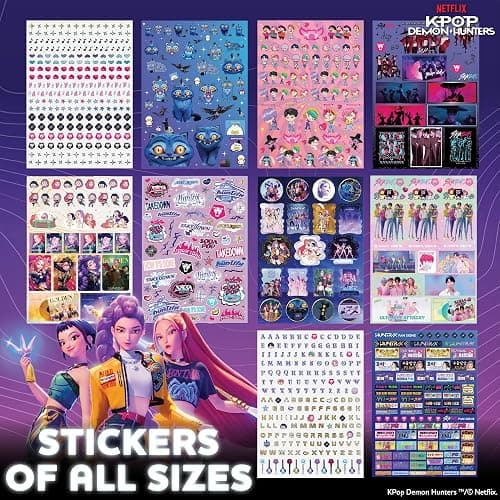 Netflix Kpop Demon Hunters Sticker Sheets Pack 1500+ Stickers for Kids, 20 Sheets with Letters, Characters & Scenes, Kawaii Stickers in Resealable Bag for Scrapbooking, Planners, Gifts for Girls thumbnail 4