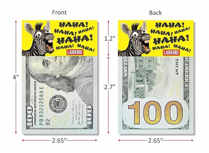 Larkmo The Pranking Zebra Funny $100 Gag, Realistic One Hundred Dollar Bill Joke Office Prank for Men, Women & Children, Great Practical Joke, Kit of 50 Pieces thumbnail 2