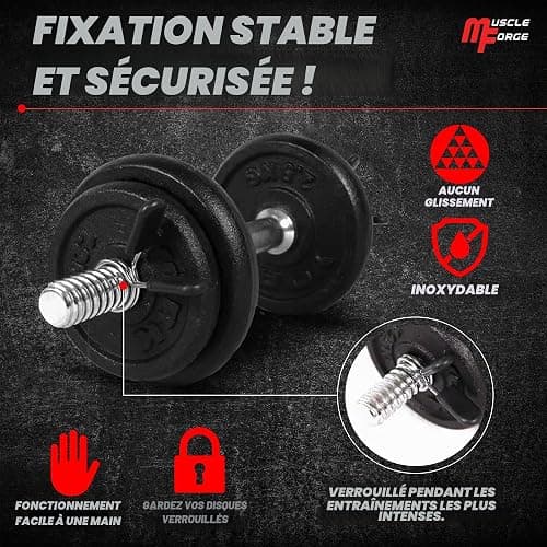 MuscleForge Pinces à Ressort 25/28/30 mm – Lot 2 Colliers haltères, Barres – Stop Disque – Montage Rapide, Changement Charge, Maintien sûr – Prise antidérapante, sécurité séance, Home Gym, Durable thumbnail 2