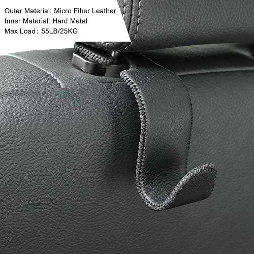 Amooca Car Seat Headrest Hook Universal Vehicle Storage Hanger Leather with Metal Car Seat Back Organizer for Handbag Purse Coat Black 2 Pack thumbnail 4