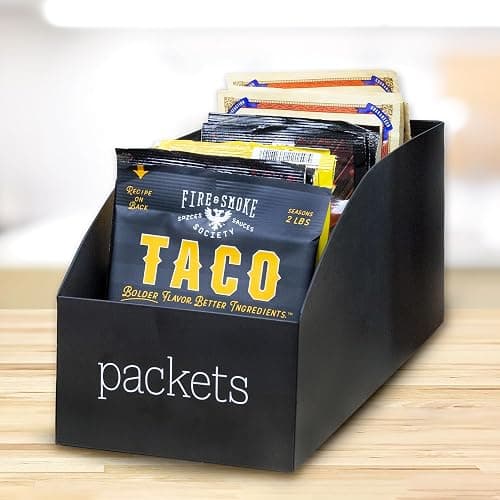 AuldHome Design Enamelware Food Packet Organizers (2-Pack, Black), Modern Farmhouse Pantry Organization Divided Compartment Bins for Mixes and Spice Packets thumbnail 8