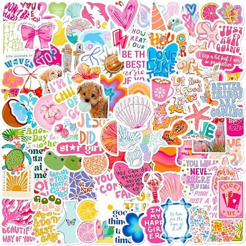 Preppy Stickers | 100 PCS | Cute Vinyl Waterproof Stickers for Laptop,Guitar,Motorcycle,Bike,Skateboard,Luggage,Phone,Hydro Flask, Gift for Adult Teens thumbnail 3
