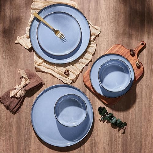 E-far 6-Piece Reactive Glaze Dinnerware Sets, Ceramic Dishes Set for 2, Stoneware Plates and Bowls Dinning Ware, Microwave & Dishwasher Safe - Ocean Blue thumbnail 7
