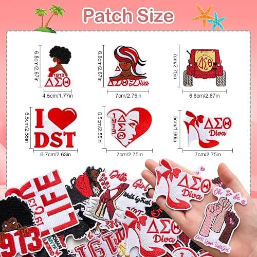 Jongdari 18pcs Delta Sigma Sorority Theta Iron on Patches Paraphernalia, Cute Embroidered Trucker Hat Patch Sew on Repair Applique for Bags Jackets Clothes thumbnail 3