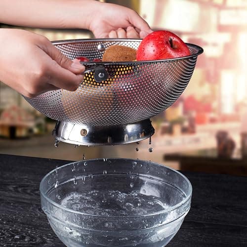 LiveFresh Stainless Steel Micro-Perforated 5-Quart Colander - Professional Strainer with Heavy Duty Handles and Self-draining Solid Ring Base - Dishwasher Safe thumbnail 9