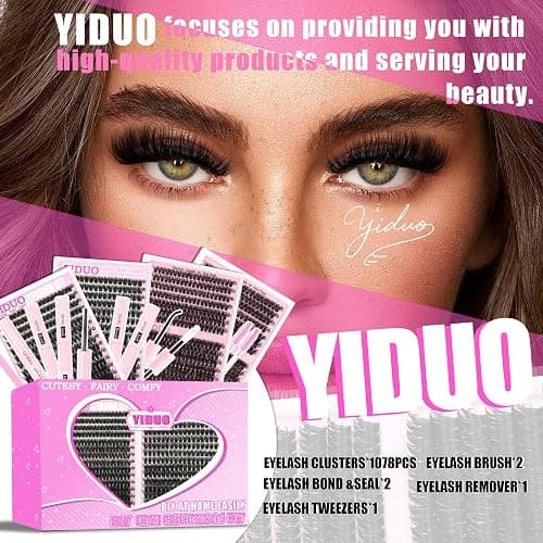 YIDUO 4 Styles Lash Clusters Kit 60D+80D+100D+150D Fluffy Clusters Lashes Extensions Kit with 2 Bond and Seal 10-18mm Wispy D Curly Full DIY Individual Eyelash Extensions Kit DIY at Home Easily thumbnail 2