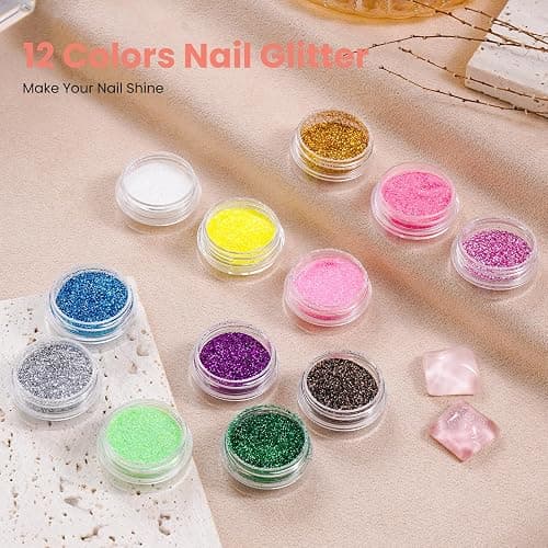 Nail Kit for Beginners with Everything, Practice Hand & Storage Gift Bag | Complete Acrylic Nail Starter Kit with Drill, Lamp, Acrylic Powder, Liquid Monomer and 12Color Glitter for Home Salon Gifting thumbnail 9