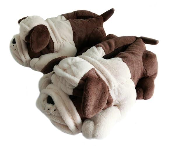 Onmygogo Fuzzy Winter Indoor Animal Dog Slippers for Adult Women Men and Kid, Bulldogs - Image 1
