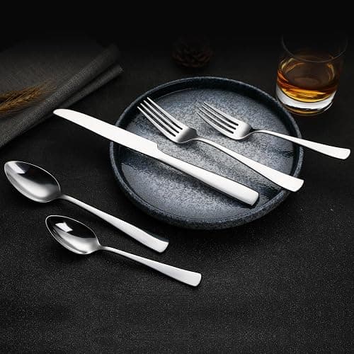 Amazon Basics 20-Piece Stainless Steel Flatware Set with Square Edge, Service for 4, Silver thumbnail 2