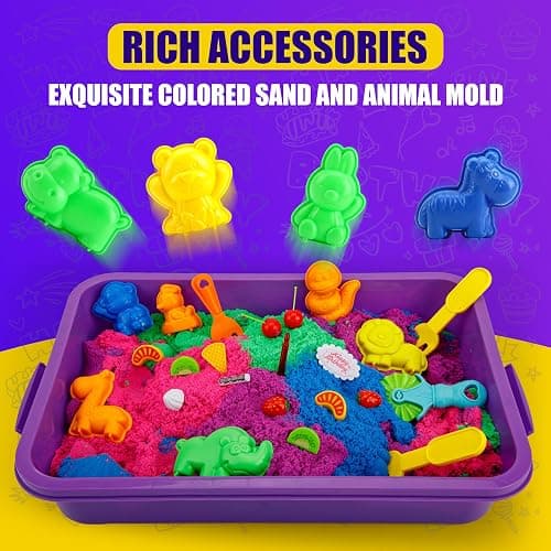 Asoxt Sensory Bin for Boy Girl Kid Toy - 43pcs Play Sand Art Kit with Sandbox, 4lb Color Sand, 17 Molds, Sensory Toy Birthday Gift for Girl Toddler Ages 3-8 thumbnail 3