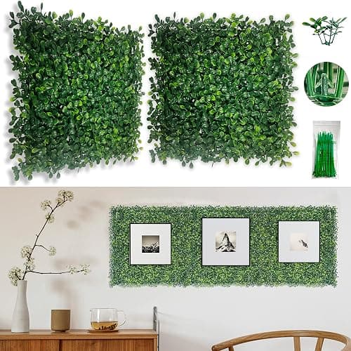 Bybeton Artificial Boxwood Grass Wall Panels - 10"x 10" (10Pcs) Faux Green Panels for Interior Backdrop - Garden - Indoor Outdoor Plants Decor - Image 1