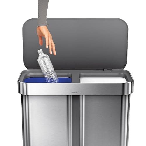 simplehuman 58 Liter / 15.3 Gallon Rectangular Dual Compartment Recycling Step, Brushed Stainless Steel with Soft-Close Plastic Lid Kitchen Trash Can thumbnail 3