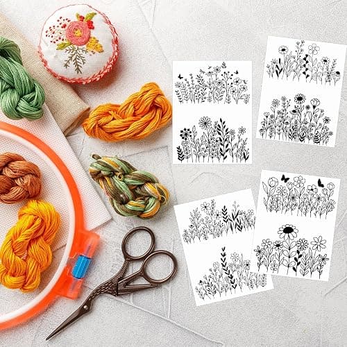 Water Soluble Embroidery Patterns Stabilizers - Rngmsi 4 Sheets Flower Stick and Stitch Embroidery Paper Wash Away 8 Pcs Plant Sunflower Butterfly Embroidery Transfer Paper Stabilizers for Hand Sewing thumbnail 4