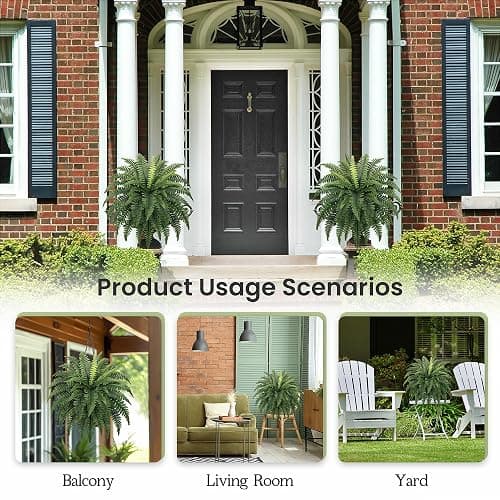FOREST PRINCE 35" Ferns Artificial Bush Plants Large, 2 Artificial Boston Ferns with 39 Fronds for Outdoors Home Decor thumbnail 6