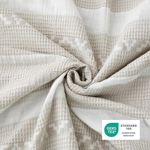 Bedsure Waffle Weave Duvet Cover King - 100% Cotton Boho Duvet Cover with 2 Pillowcases - Linen Color Textured Comforter Cover with Zipper Closure (King, 104"x90") thumbnail 4