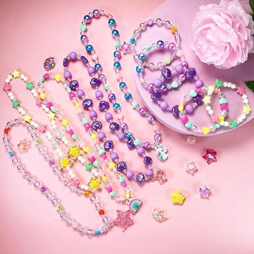 SIELEVIN Kids Jewelry for Little Girls Necklace Bracelet with Unicorn Rainbow Star Crown Pendant for Toddler Dress up Jewelry Princess Gifts for 3 4 5 6 7 8 Years Old thumbnail 2