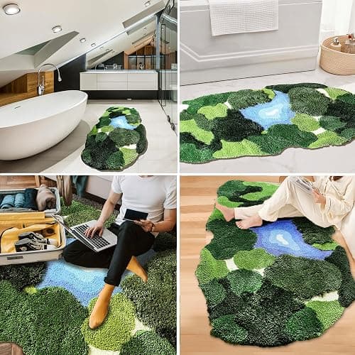 THRILRUG 20x35 Inch 3D Moss Rug,Shag Carpet Leaf Area Bathroom Rugs Non Slip Bath Mat Tufted Rug,Ultra Soft Washable Children Play Plant Leaves Shaped Kids Pets Floor Mat for Bedroom,Living Room Green thumbnail 8