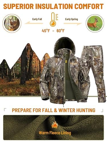 NEW VIEW Camo Hunting Clothes for Men, Quiet Warm Fleece Lining, Cold Weather Deer Hunting Jacket and Pants with Face Mask thumbnail 6