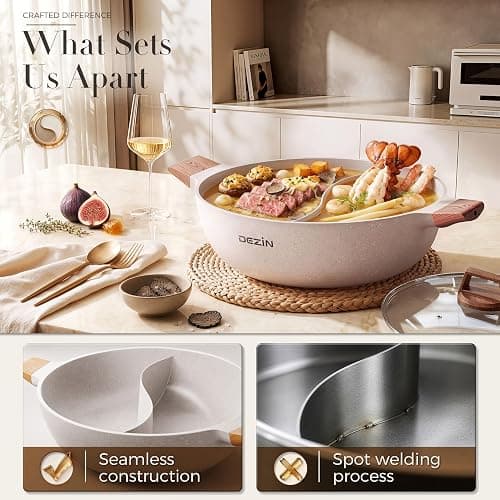 Dezin 5-QT Double-flavor Shabu Shabu Pot with Divider, Dual Sided Nonstick Hot Pot, 12 Inch Divided Stockpot for Cooking, Hotpot for Induction Cooktop, Gas Stove & Hot Burner, Soup Ladle Included thumbnail 5
