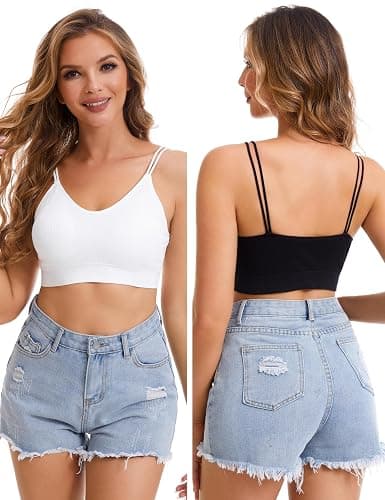 BQTQ 8 Pcs Women's Padded Bralettes V Neck Cami Bralette Seamless Sleep Bra | Mini Camisole Bras with Elastic Straps Removable Padded Bra, V-neck Tube Top Bra Basic Everyday Sleeping Bra Multipack thumbnail 4