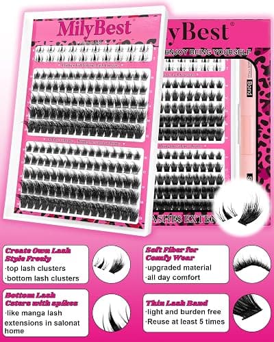 Cove Lash Clusters Kit Eyelash Clusters with Bottom Lashes 10-18mm Manga Fairy Individual Lashes Wispy Fluffy Cluster Eyelash Extensions Bond & Seal Spiky D Curl Lash Extension Kit by MilyBest thumbnail 2