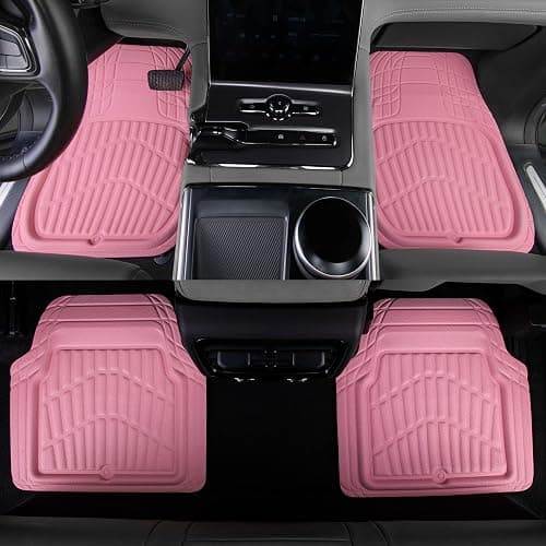 CAR PASS 4 Piece Leather Car Floor Mats -3D Cute Girly Waterproof All Weather Car Mat Full Set, Universal Trim to Fit & Anti-Slip Burr Bottom & Light Easy Clean for SUV Truck Auto Sedan Van(Pink) thumbnail 3