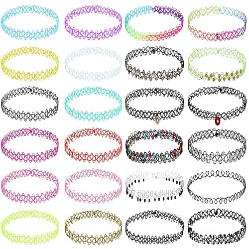 BodyJ4You 24PC Tattoo Choker Necklace - 90s Choker Necklaces Y2K Fashion Trendy Vintage - Daisy Flower Charm Colorful Rainbow Black Goth Pendant - Stretchy Elastic Necklace Summer Gift Set - Image 1