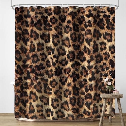 LIGHTINHOME Leopard Print Shower Curtain 72Wx72H Inch Wild Safari Skin Pattern Powerful Cheetah Cat Panthera Black Brown Fur Wildlife Waterproof Bathroom Home Decor 12 Plastic Hooks thumbnail 3
