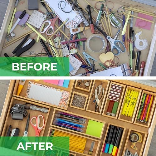Grow Forward Bamboo Drawer Organizer Boxes - Set of 14 Wooden Drawer Organizers for Kitchen, Bathroom, Office, Desk, Vanity, Makeup - Non-Slip Junk Drawer Organizer Trays for Storage and Organization thumbnail 5