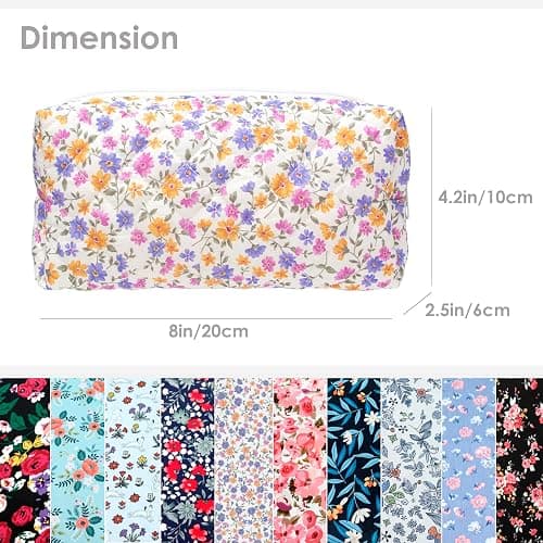 PAZIMIIK Vintage Quilted Makeup Bag Cosmetic Pouch for Brushes Pencils and Travel Make Up Accessories for Women and Girls,Little flower thumbnail 6