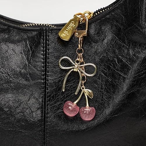 YDF Cherry Keychain Cute Bag Charm Women Leather Keyring Car Keys Gift Mother's Day Birthday Valentine's Purse Accessory thumbnail 4