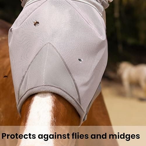 Raelitego Horse Fly Mask, Adjustable Fly Masks for Horses with Ears, UV Protection from Insect Pests Comfort Mesh Without Nose Average Size Horses Accessories(Large) thumbnail 6