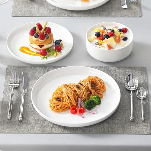 MALACASA Plates and Bowls Sets, 12 Pieces Porcelain Dinnerware Sets Dishware Sets Chip Resistant Ceramic Dish Set Dining Dinner Ware Service for 4, White, Series LUNA thumbnail 8