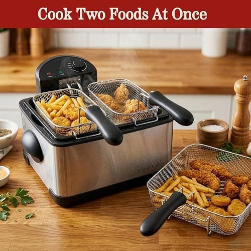 Classic Cuisine Deep Fryer, 4L Electric Oil Fryer, Silver, 16”x12.5”x9” | Stainless-Steel Cooker with 3 Baskets, Cool Touch Features, See-Through Lid and Double Odor Filter Technology thumbnail 2