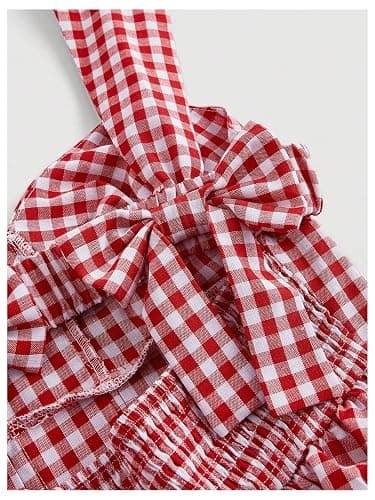 Floerns Women's Plaid Ruched Bust Sleeveless Bowknot Pleated Short Dresses | Checkered Gingham Print, Mini, Dance, Vacation, Summer, Y2K Vintage Sundress thumbnail 3