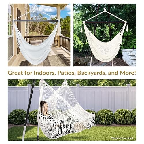 Sunnydaze Outdoor Hammock Chair Swing for Reading - Hanging Hammock Swing for Indoor or Patio - 300lb Capacity - Caribbean XL - White thumbnail 6