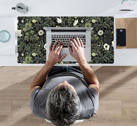Dark Green Floral Plants XXL Gaming Mousepad & Desk Pad - Nature Leaf Flower Laptop Keyboard Mat 31.5 x 15.75 thumbnail 5